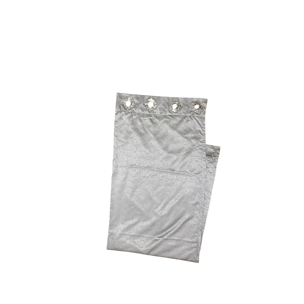 Single Metallic Curtain Drape Decorative Grommets Silver Gray Lined 1 Panel